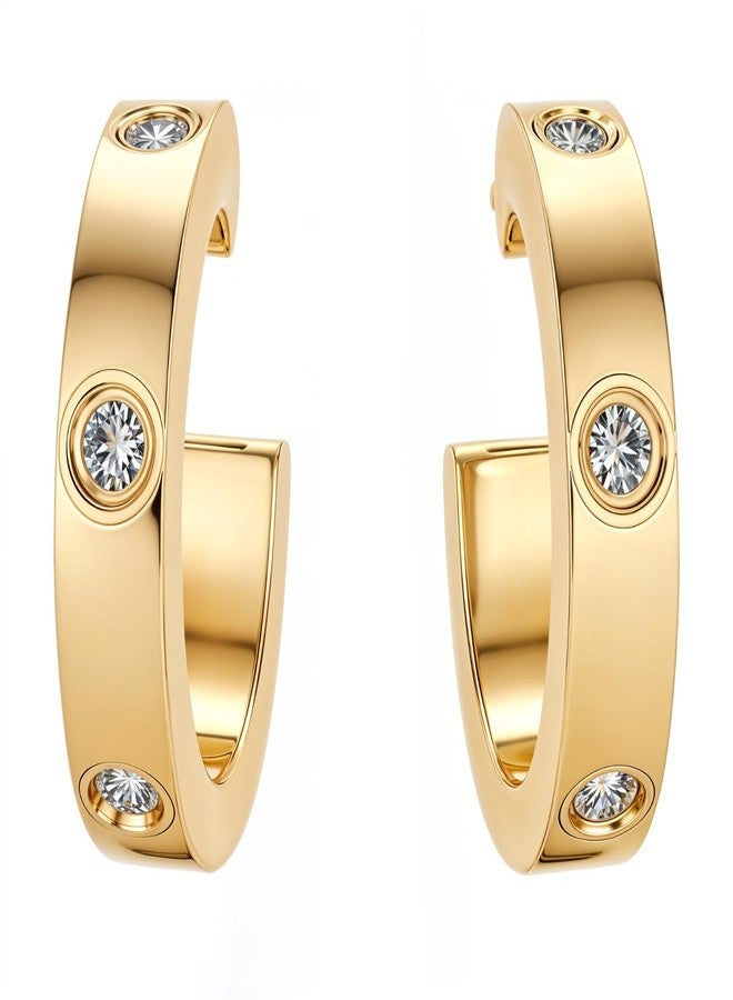 HighSpark Studded Love Earrings for Women | Gold Hoop Earrings Style Stainless Steel Studded Earrings | Lovely Gift - Image 1